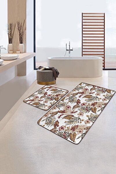 Realhomes طقم سجادة حمام مكون من قطعتين بتصميم أوراق استوائية ناعمة ومجموعة سجادة للمطبخ