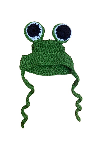 Lets Get Pet Mudanya Kediler Için El Örgüsü Kurbağa Şapkası