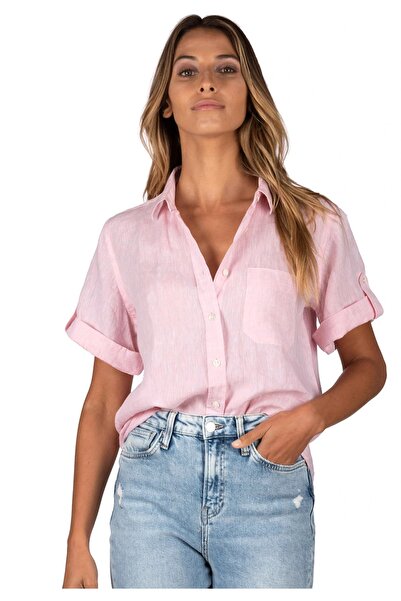 Piola Club قميص نسائي من القطن والكتان بأكمام قصيرة