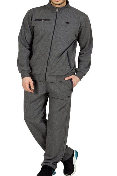 Marco Ferry Anthracite Men's Half Turtleneck Front Zipper Plus Size Tracksuit