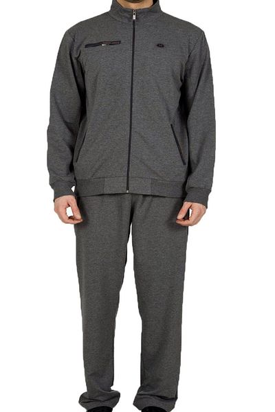 Marco Ferry Anthracite Men's Half Turtleneck Front Zipper Plus Size Tracksuit