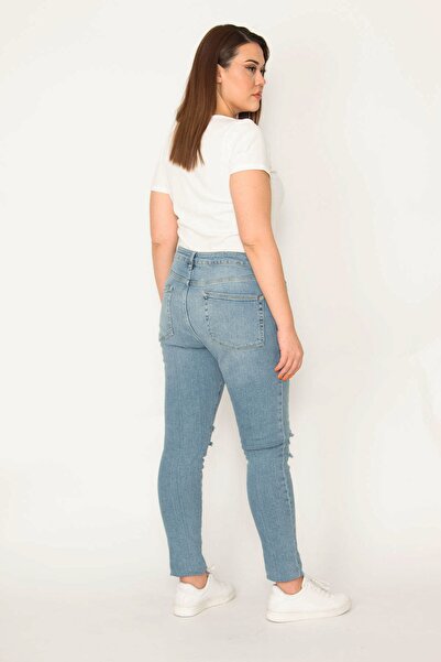 Şans Tekstil Women's Blue Ripped Detailed 5 Pocket Skinny Pants 26a32706