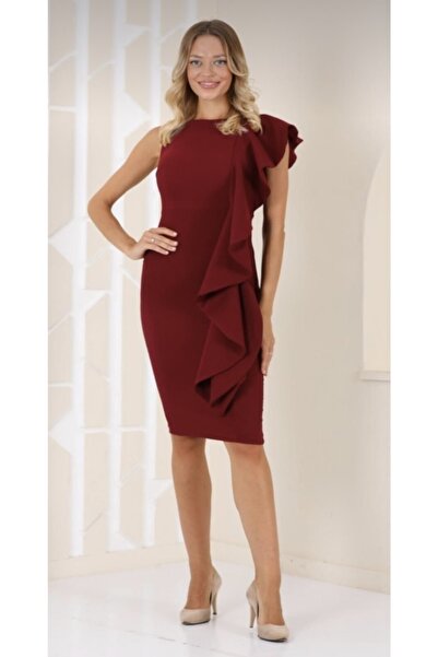 BK BOUTİQUE Tek Yanı Fırfır Detaylı Volanlı Elbise