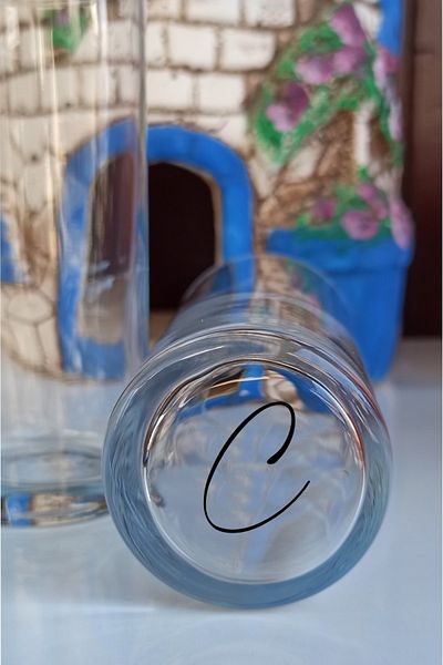 Paşabahçe Letter C Raki Glass Goblet with Bottom Letters Printed Machine Washable