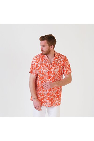 SÖR BÜLEND Orange Tiger Printed Summer Short Sleeve Shirt