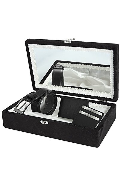 Benim Çeyizim Aynalı Kadife Damat Bohça Nişan Hediye Seti - Erkek Cüzdan   Ka...