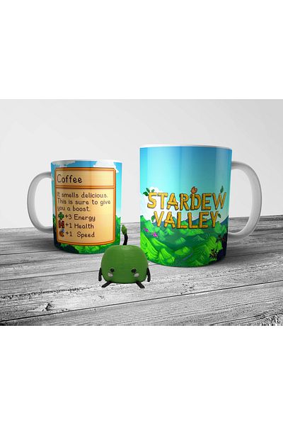 Pixxa Stardew Valley Coffee Mug Cup and Junimo Figure Set