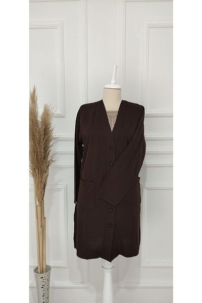 YCN GİYİM Women's Navy Blue Mother's Long Thin Combed Cotton Cardigan Special for Mother's Day
