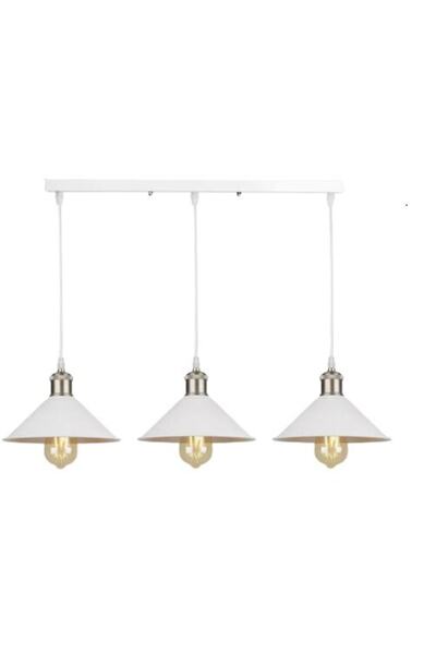 Rsylight Retro Dekoratif 3lü Beyaz Rustik Metal Sarkıt Avize 60 cm