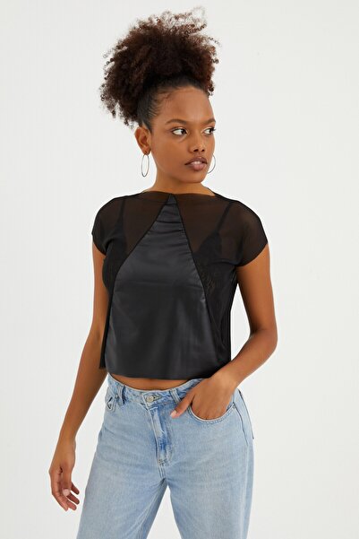 Quincey Шкіряні деталі Тюлева блуза