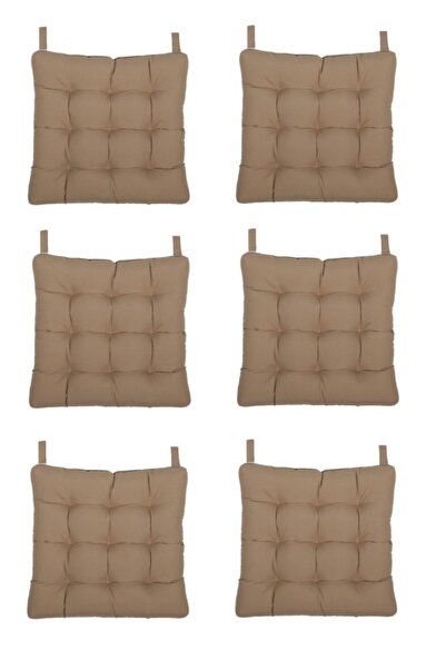 Kuscini 6 Lı Pofidik Natura 40x40 Rattan Cırtlı Sandalye Minderi Seti Camel
