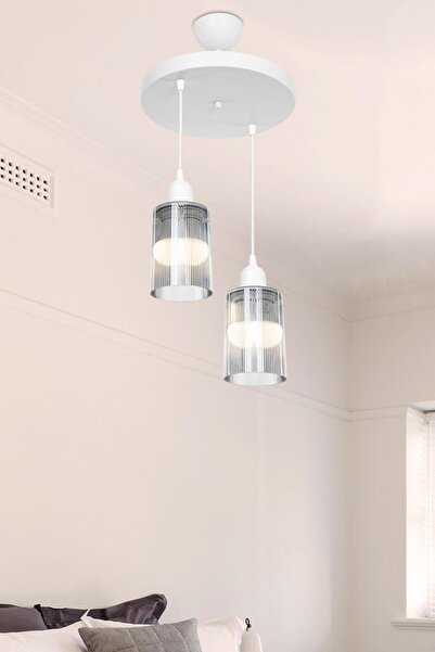 Modelight Aksel 2'li Avize Füme Optik Camlı Beyaz