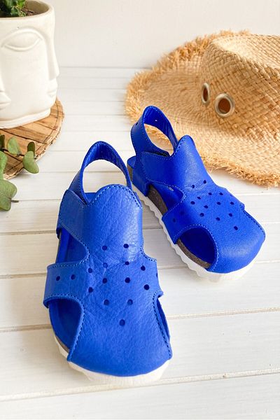 Li Puna Genuine Leather Blue Baby Sandals - Orthopedic Cork Sole Baby Sandals