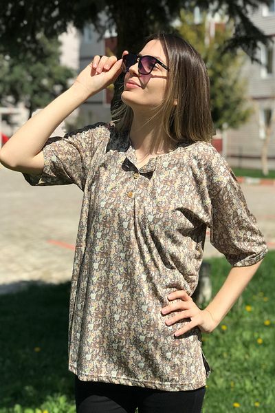 Dinçerler tekstil Women's Short Sleeve Three Button Cotton Mother's Blouse