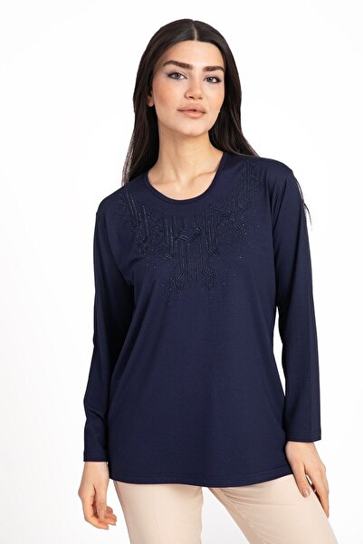 Nacar Kadın Orta Yaş Ve Üzeri Regular Kesim Likralı Dört Mevsim Ince Viskoz Anne Penye Bluz