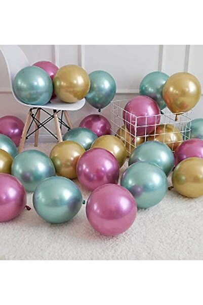 Generic Brand Metallic Gold - Pink - Green Colored Balloon 30 Pieces (10 Pieces)