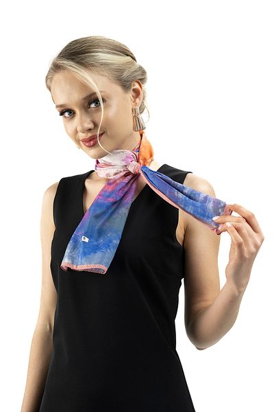 Sarar Women's Pearl Silk Patterned Scarf-bandana 30x130 Cm