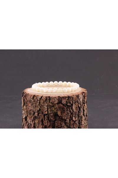 OSMANLI DEĞERLİ TAŞ Certified Mother of Pearl Natural Stone Bracelet 6 Mm - B846