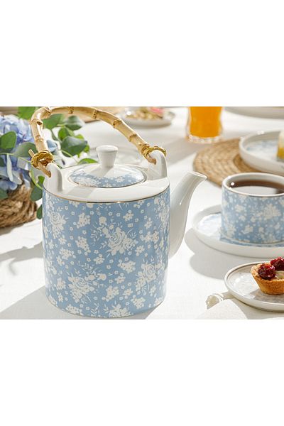 English Home Bloom New Bone Teapot 1 Liter White - Blue