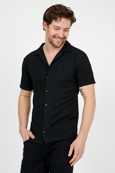 DOAYS Ανδρικό πουκάμισο Slimfit Ανοιχτό γιακά με μοτίβο κοντομάνικο πουκάμισο καλοκαιρινό