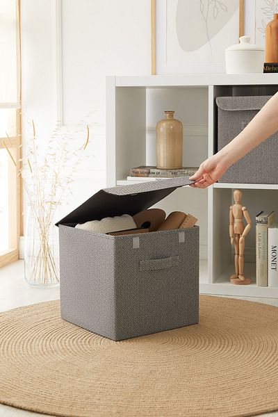 Ocean Home Textile Anthracite In-Cabinet Laundry Toy Organizer with Lid - Folding Storage Box 30x30x30