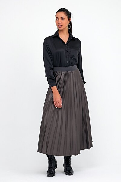 NOBLE STORE Γυναικεία μαύρη ελαστική μέση πλισέ φούστα