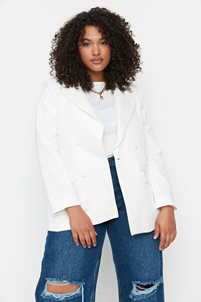 Trendyol Curve Plus Size Jacket - White - Regular