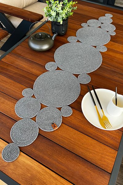 Homever Pointyl Gray Wicker Rope - 100% Cotton Living Room Runner, Washable Kitchen Table Cloth