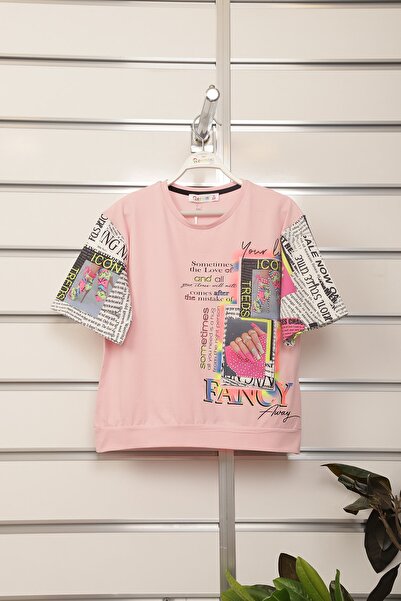 Bermini Kız Çocuk Baskılı Pembe Kısa Kollu Tişört