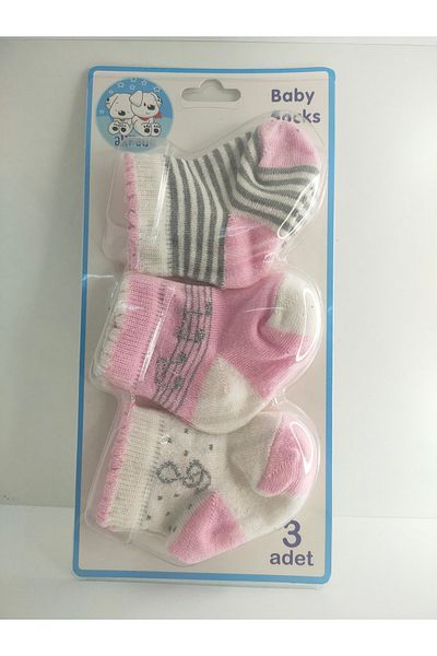 Akface Glitter Patterned 3-Piece Baby Socks 0-6 Months Newborn