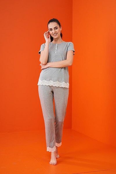 PJS طقم بيجامة نسائي بأكمام قصيرة 23120 رمادي