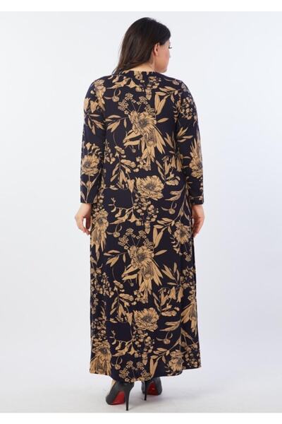 Şirin Butik Γυναικείο φόρεμα με μοτίβο λουλουδιών Navy Blue Stretch Viscose