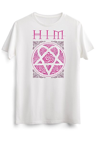 GreenMint تي شيرت أبيض للجنسين من Heartagram - شعار Pink Him Band، أساسي