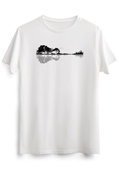 GreenMint تي شيرت أبيض للجنسين جيتار طبيعي كلاسيكي