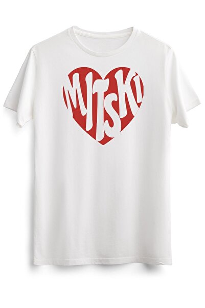 GreenMint تي شيرت أبيض للجنسين بشعار ميتسكي هارت كلاسيك