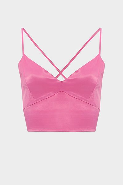 Açelya Okcu Σατέν Crop Bustier με λεπτομέρεια δεσίματος