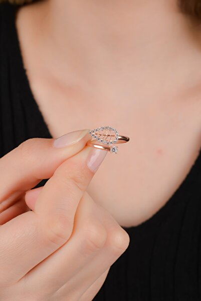 ESSARE 925 Ayar Ayarlanabilir Yaprak Tek Taş Gümüş Yüzük