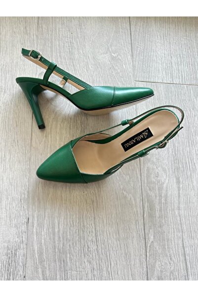 MİLARNU Yeşil Rahat Kalıp Stiletto Topuklu Ayakkabı