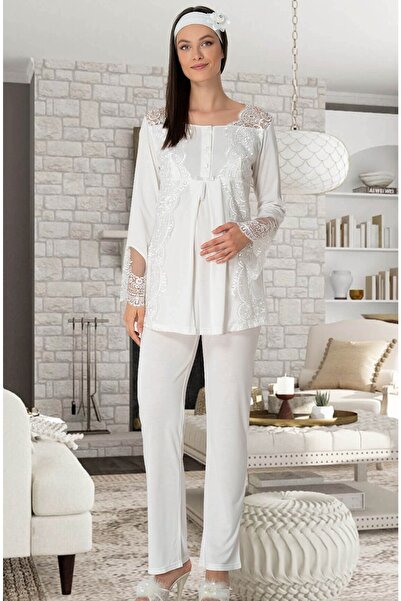 by İGP Mecit Kadın - Довгий піжамний комплект з мереживом для вагітних та мол...