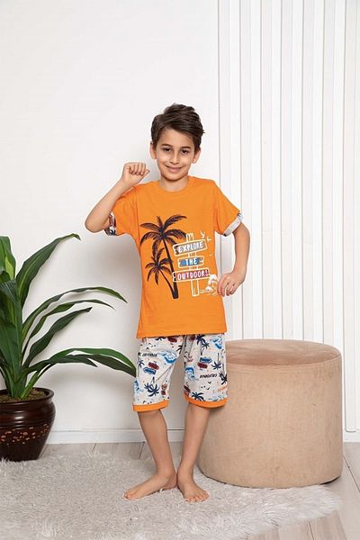 Tarık Boy's Short Pajama Set Palmiye Cotton