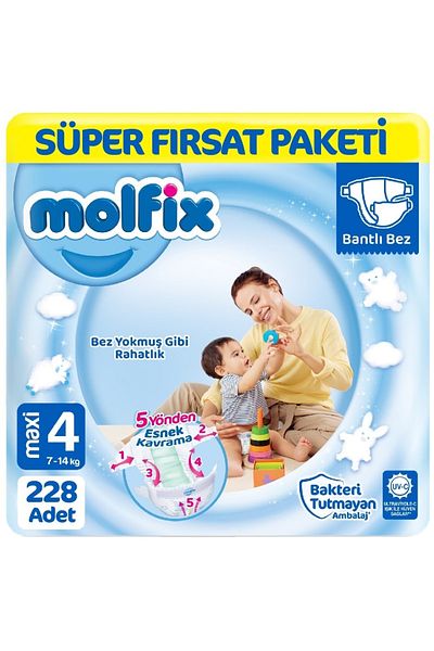 Molfix Size 4 Baby Diapers Pack - 76X3 228 Pieces