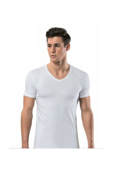 Namaldı Men's V-Neck Short Sleeve Men's Black Gray Assortment 2-Piece Undershirt N-131