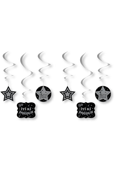 Süsle Baby Party الفضة 6 قطعة عيد ميلاد سعيد نجمة السقف قلادة مصباح زخرفة