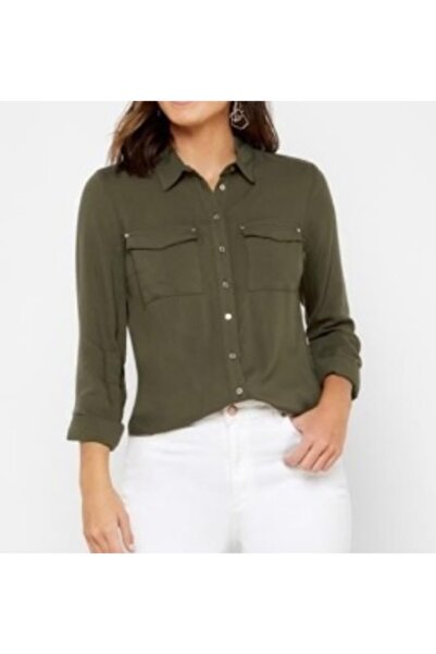 ESCBUTİK Γυναικείο Πουκάμισο Τσέπης Χακί