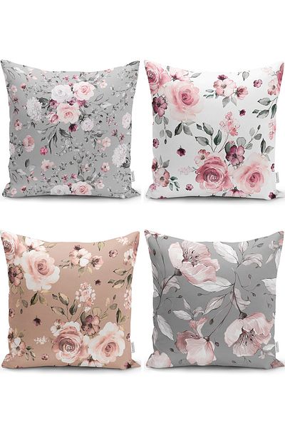 Realhomes Set modern de huse de pernă și pernă cu model floral pe fundal colorat