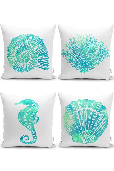 Realhomes مجموعة غطاء وسادة رمي حديثة بنمط صدف ملون على خلفية بيضاء