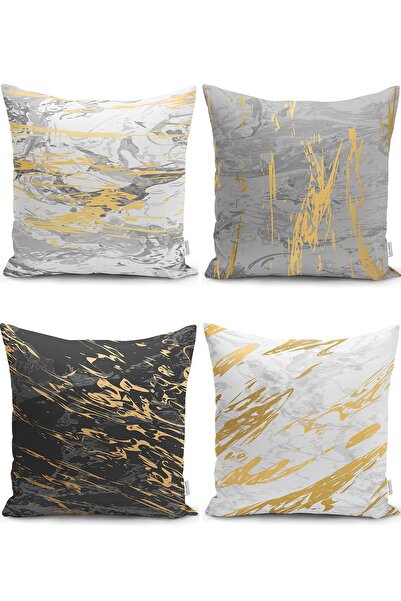 Realhomes Renkli Zemin Üzerinde Gold Detaylı Soyut Çizimli Modern Yastık Kırl...