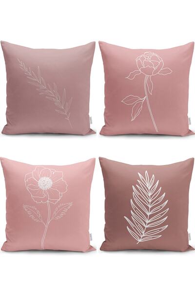 Realhomes Renkli Zemin Üzerinde Onedraw Çizimli Yaprak Desenli Modern Yastık ...