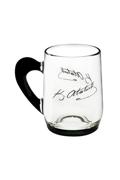 Paşabahçe Ataturk Signed Glass Mug with Black Handle