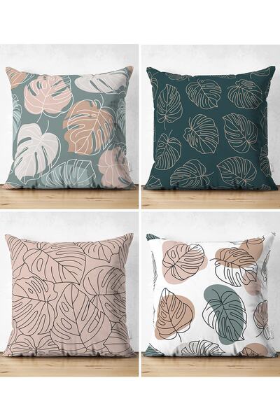 Realhomes Set de huse de pernă din piele de căprioară, 4 bucăți, cu fundal co...